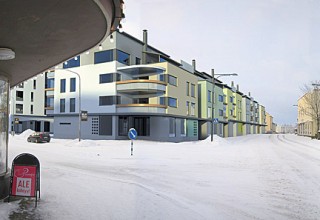 Uuteen kaavamuutosehdotukseen pohjaavassa havainnekuvassa Marttilankadun ja Onkiniemenkadun kulmauksessa näkyvä kerrostalo on kutistunut seitsemästä viisikerroksiseksi. Kuva: Aihio Arkkitehdit Oy / Ahti Kohonen