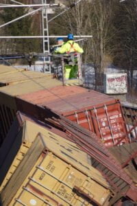 Junaonnettomuuden raivaustöitä lauantaina. Kuva: Jaakko Pirttikoski.