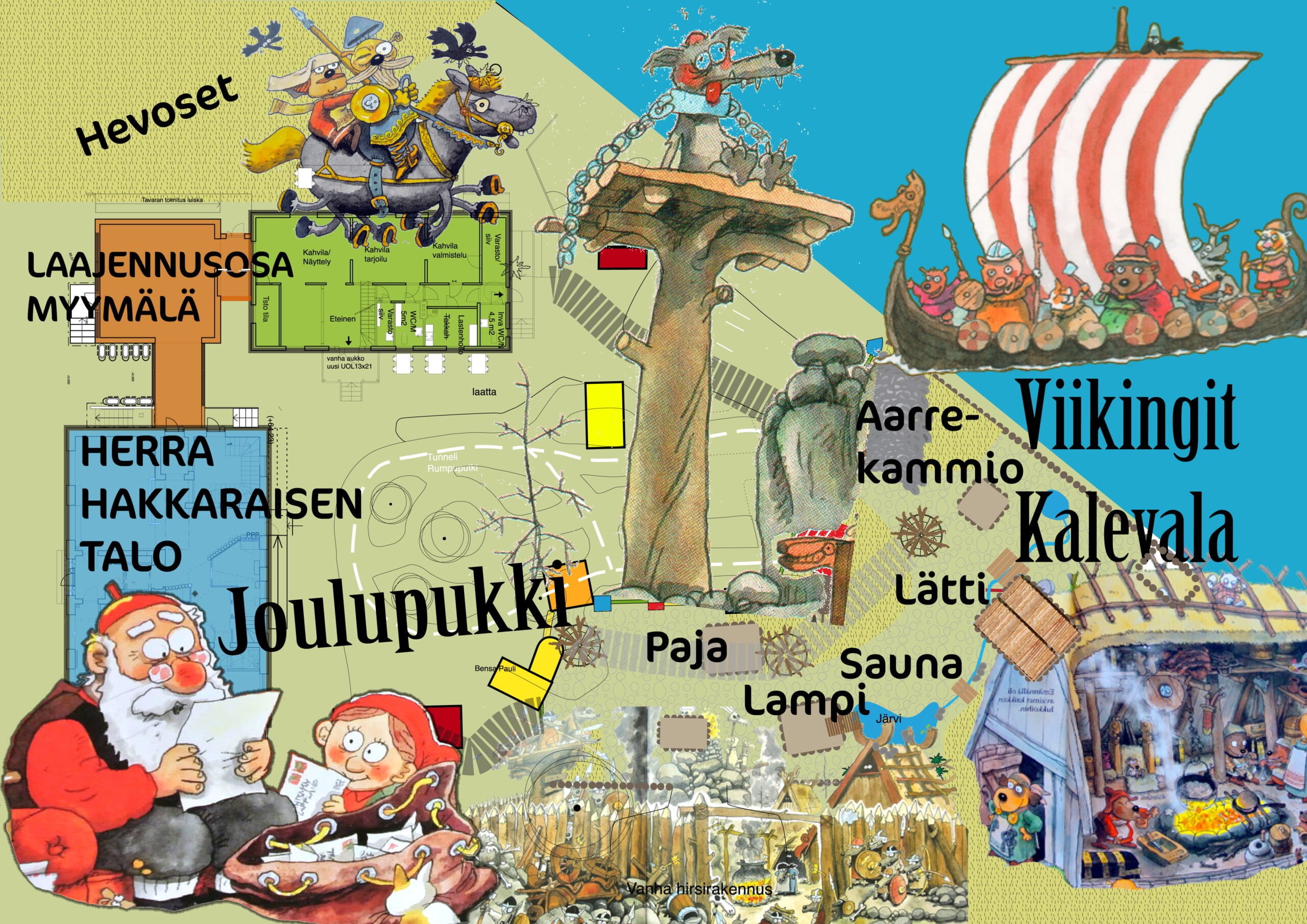 Suunnitelma: Herra Hakkaraisen taloon Korvatunturi ja pihalle  Viikinki-Kalevala - Alueviesti