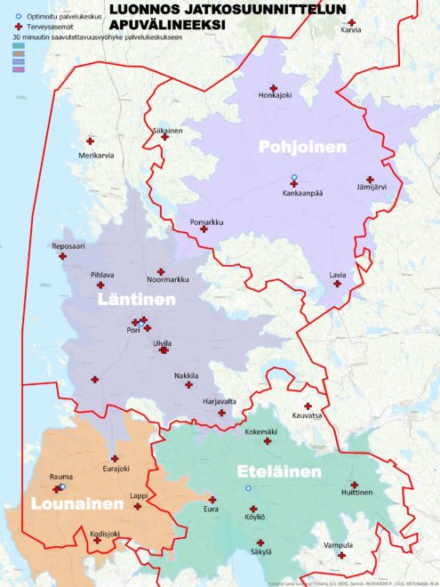 Satasote, neljä asiointialuetta