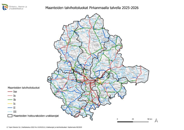 Maanteiden talvihoitoluokat Pirkanmaalla